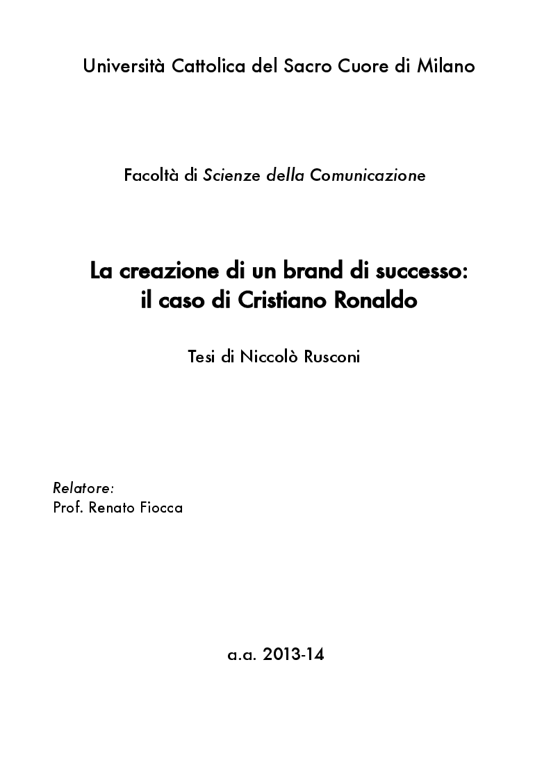Anteprima della tesi: La creazione di un brand di successo: il caso di Cristiano Ronaldo, Pagina 1
