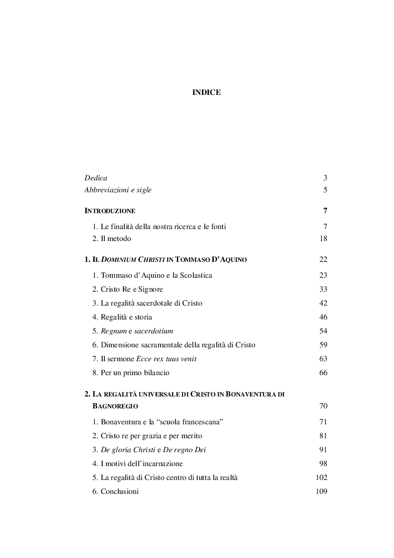 Indice della tesi: La regalità di Cristo nel Medioevo tra teologia e politica, Pagina 1