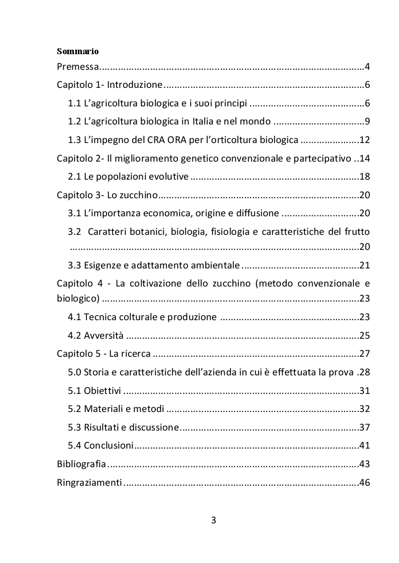 Indice della tesi: Miglioramento genetico partecipativo: ''studio di una popolazione evolutiva di zucchino in ambiente di coltivazione biologico''., Pagina 1