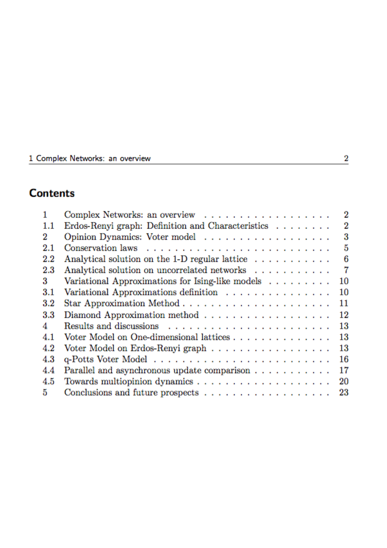 Indice della tesi: Message Passing Approach to the dynamics of opinion, Pagina 1