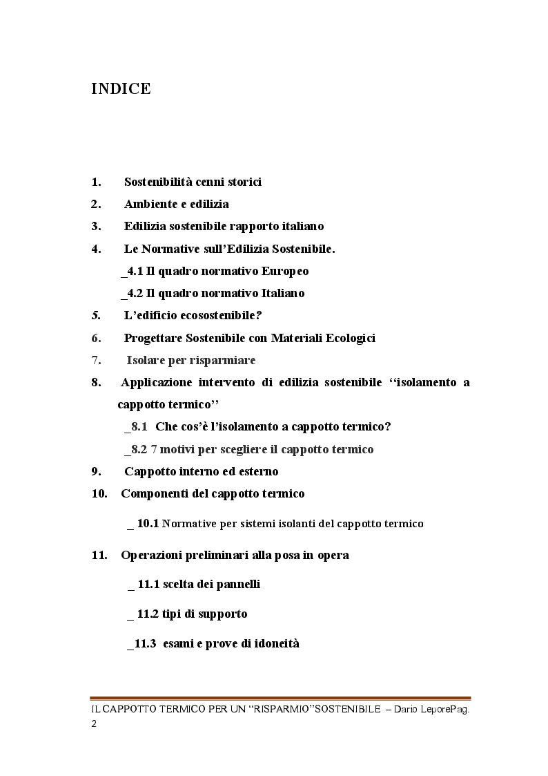 Indice della tesi: Il cappotto termico per un risparmio sostenibile, Pagina 1