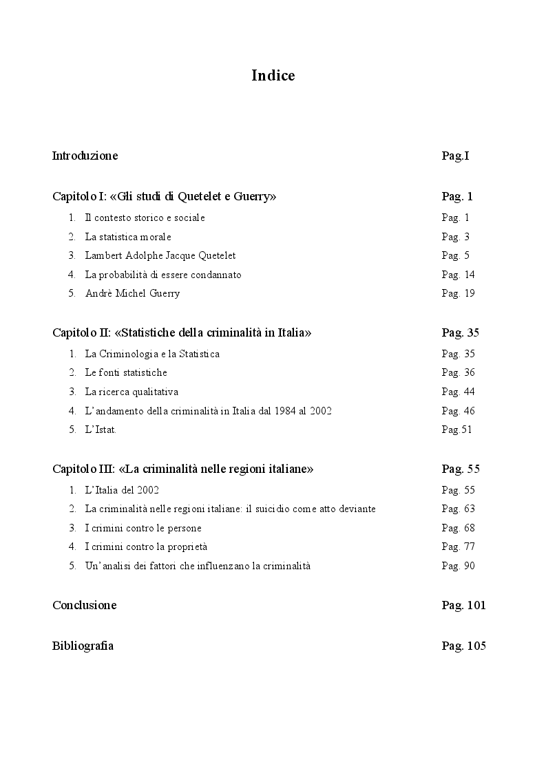 Indice della tesi: Statistiche della criminalità tra metodologie passate e presenti, Pagina 1