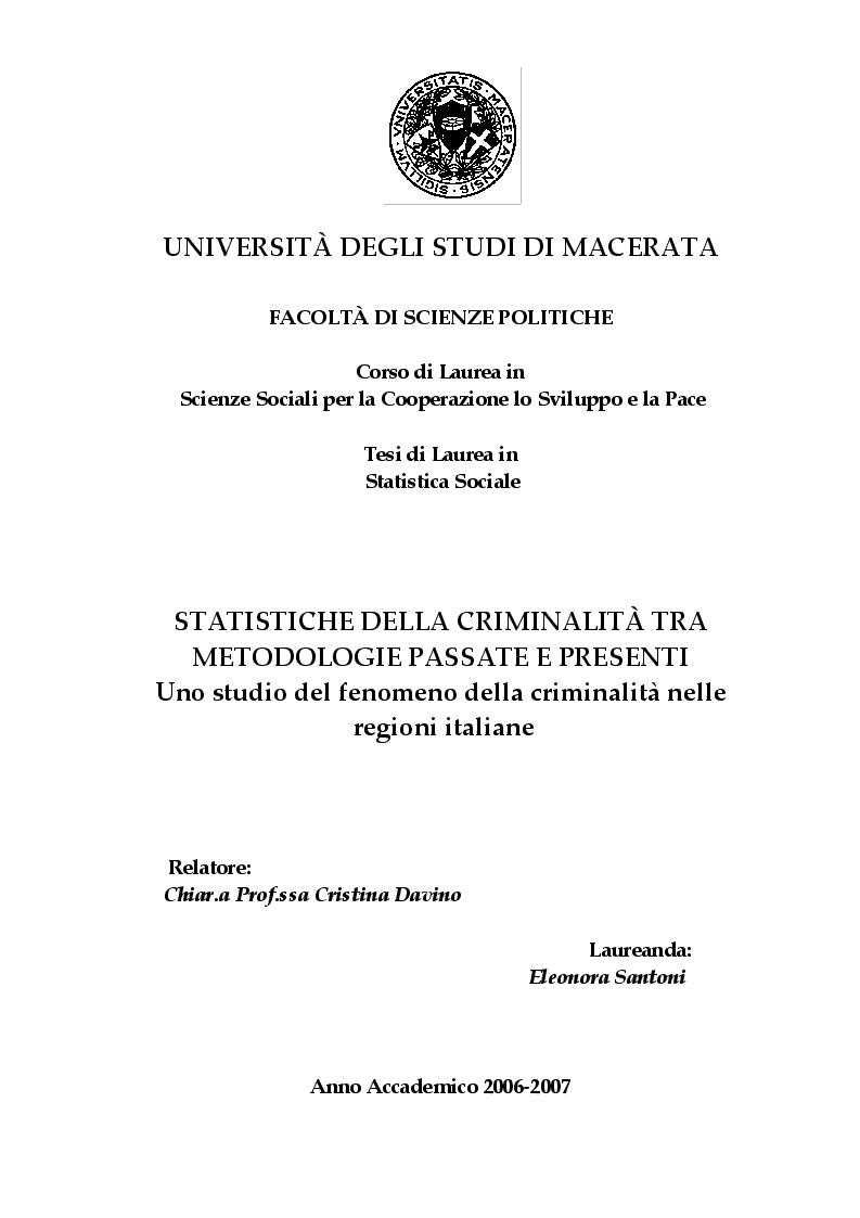 Anteprima della tesi: Statistiche della criminalità tra metodologie passate e presenti, Pagina 1