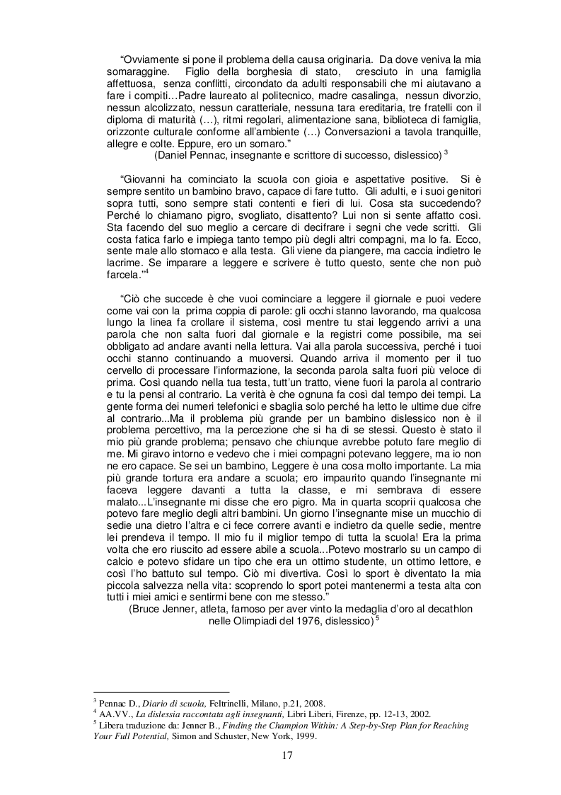 Estratto dalla tesi: Asino chi legge. Metodi e pratiche di educazione linguistica in relazione alle problematiche della dislessia e dei disturbi specifici di apprendimento
