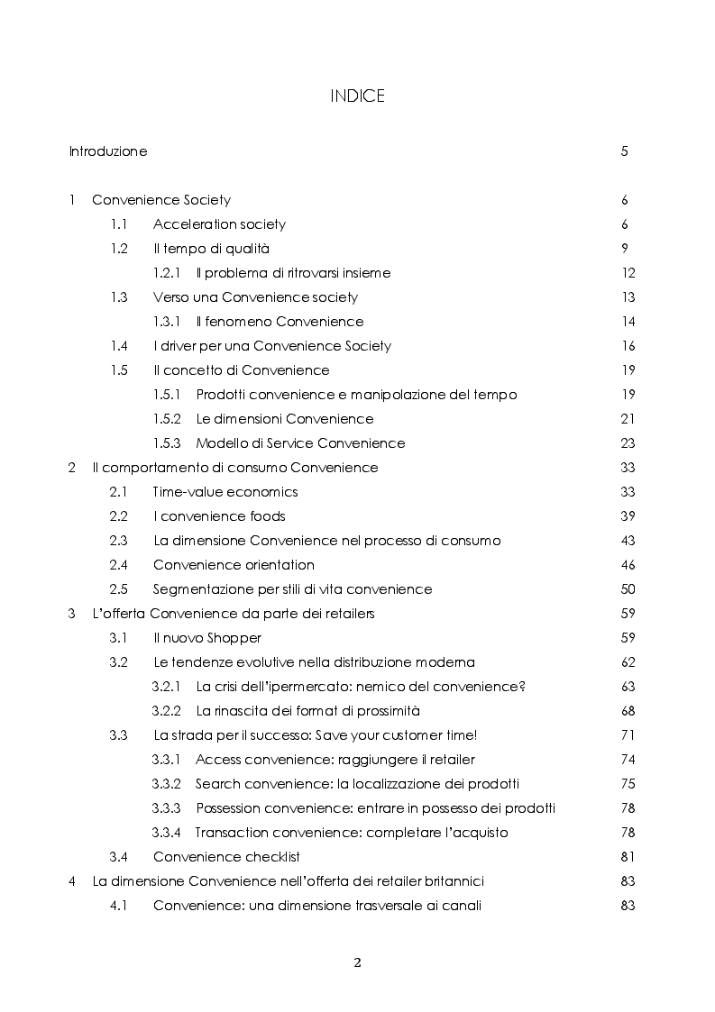 Indice della tesi: Convenience Retailing: prodotti e servizi time saving per una società in accelerazione, Pagina 1