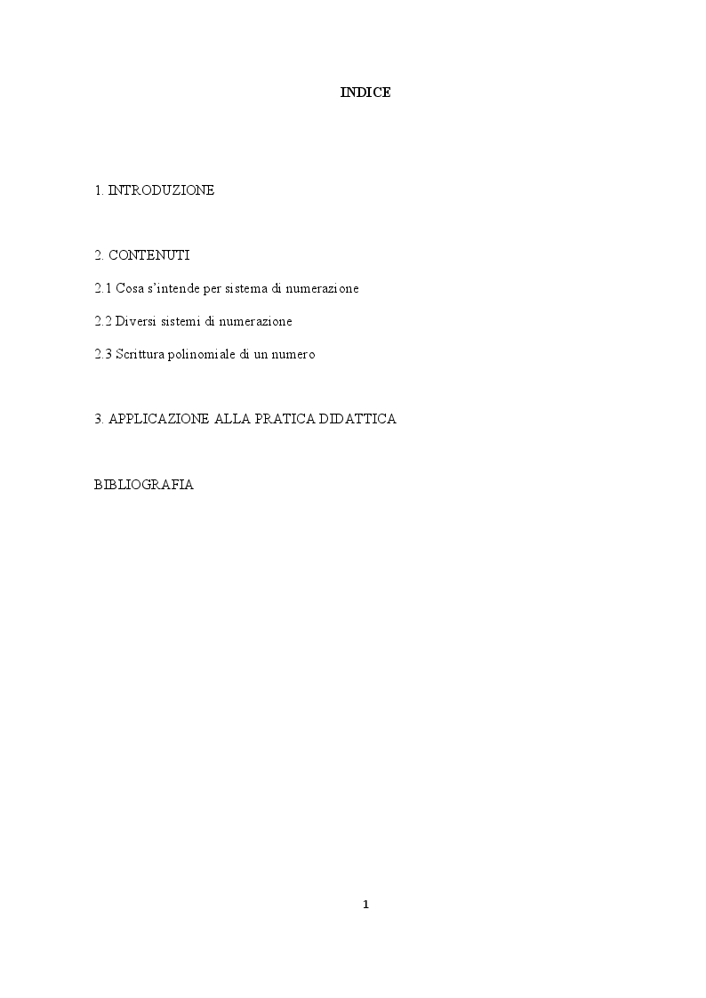 Indice della tesi: Alla scoperta dei sistemi di numerazione, Pagina 1