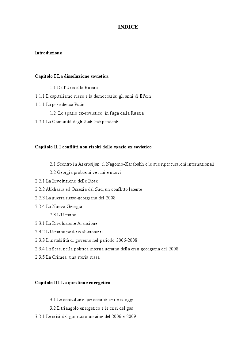 Indice della tesi: Spunti per uno studio della politica della Federazione Russa nell'area del Mar Nero, Pagina 1