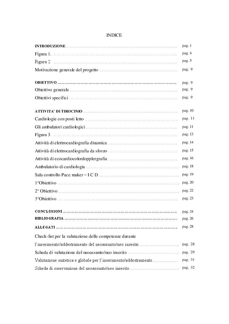 Indice della tesi: Ambulatori di cardiologia - Inserimento e formazione del nuovo assunto, Pagina 1