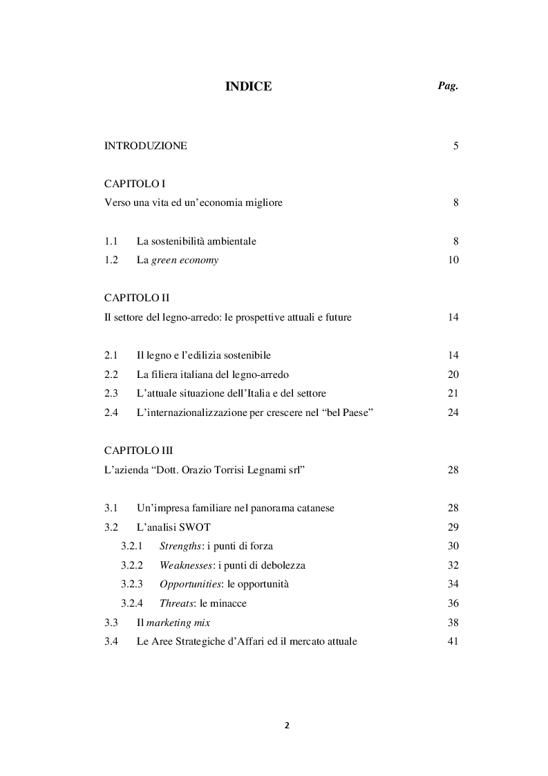 Indice della tesi: L'Internazionalizzazione di un'impresa siciliana della filiera del legno-arredo: il caso della "Dott. Orazio Torrisi Legnami srl"., Pagina 1