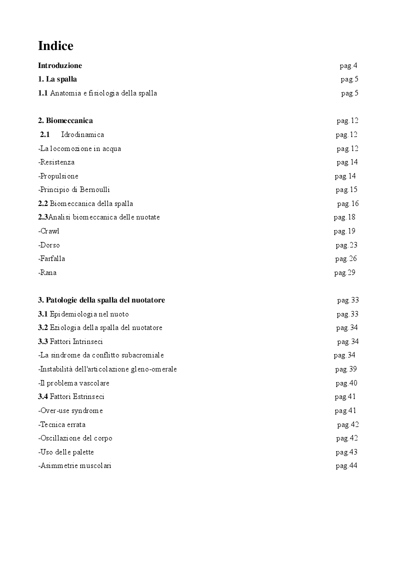 Indice della tesi: La spalla del nuotatore, Pagina 1
