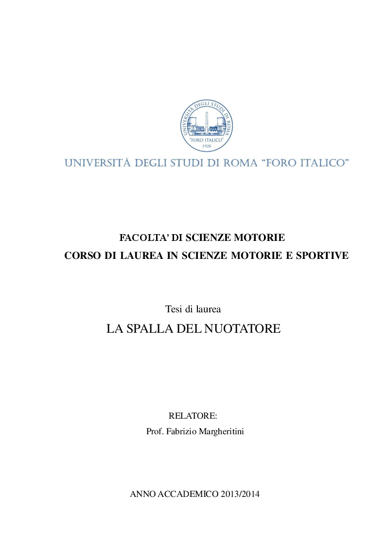 Anteprima della tesi: La spalla del nuotatore, Pagina 1