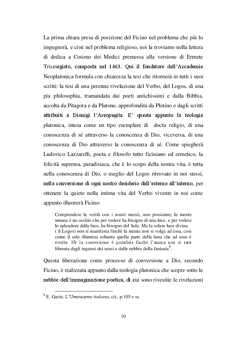 Estratto dalla tesi: Ricostruzione critico-culturale della dottrina dell'amore come formulata da Ficino in studi di lingua francese: A.J.Festugiére e Marcel Raymond