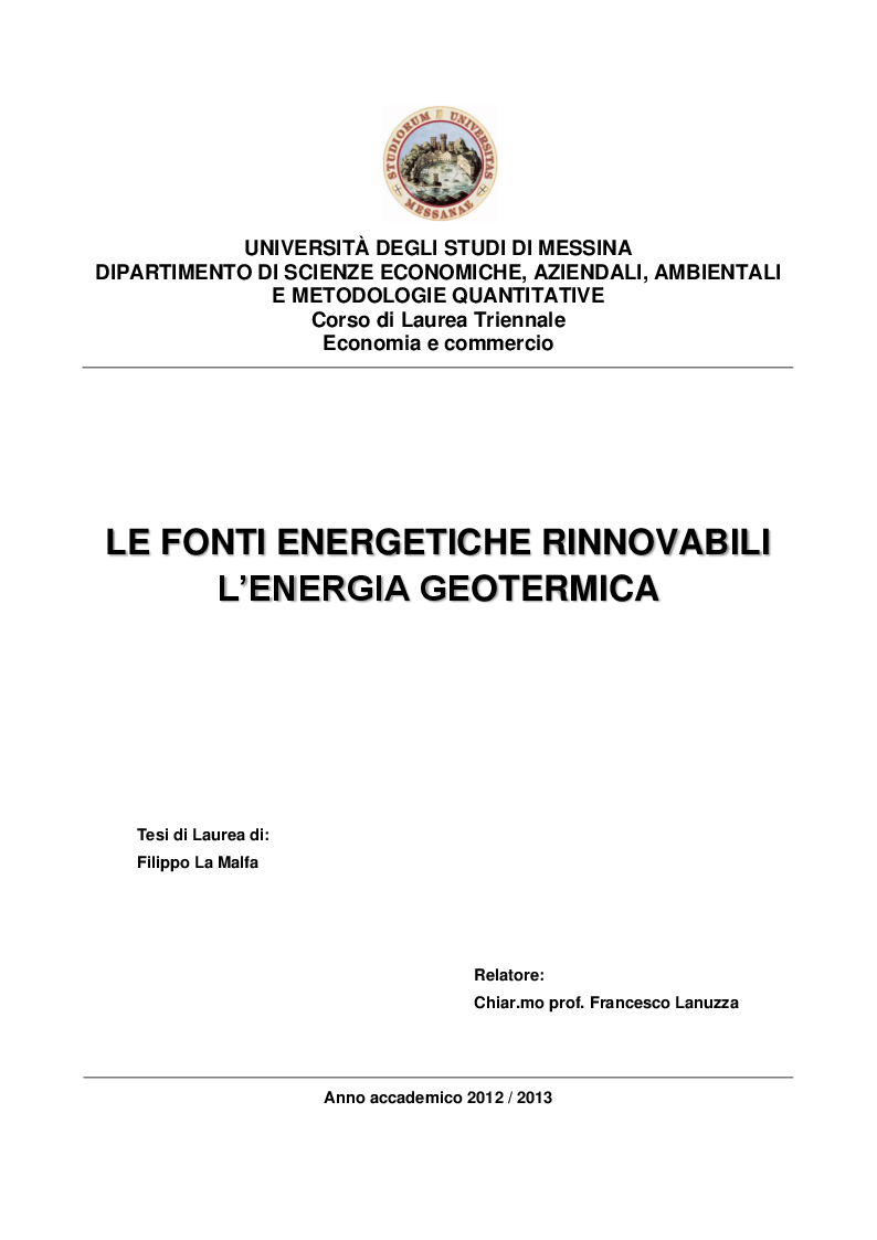 Anteprima della tesi: Le fonti energetiche rinnovabili - L'energia geotermica, Pagina 1