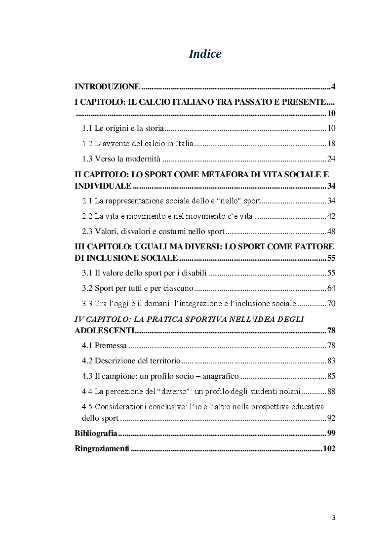 Indice della tesi: Lo sport: laboratorio di un'etica sociale, Pagina 1