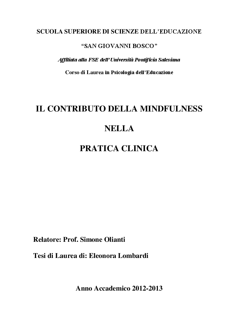 Anteprima della tesi: Il contributo della Mindfulness nella pratica clinica, Pagina 1