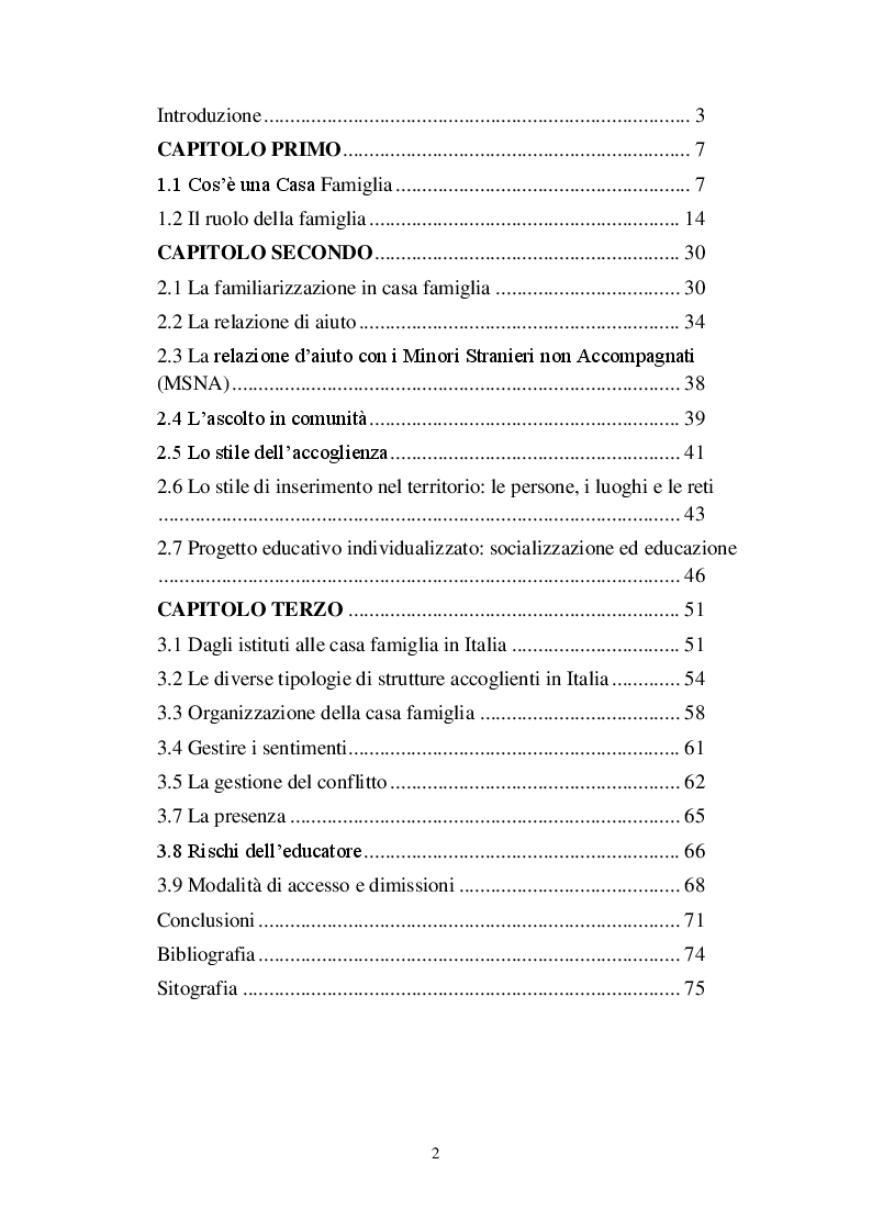 Indice della tesi: Le problematiche socio educative delle casa famiglia, Pagina 1