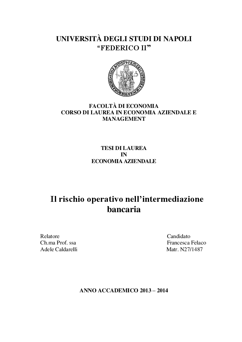 Anteprima della tesi: Il rischio operativo nell'intermediazione bancaria, Pagina 1