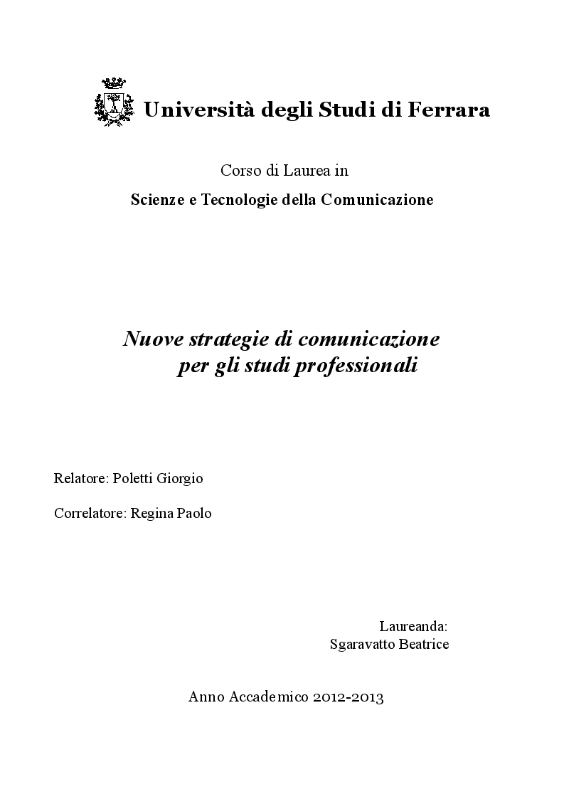 Anteprima della tesi: Nuove strategie di comunicazione per gli studi professionali, Pagina 1