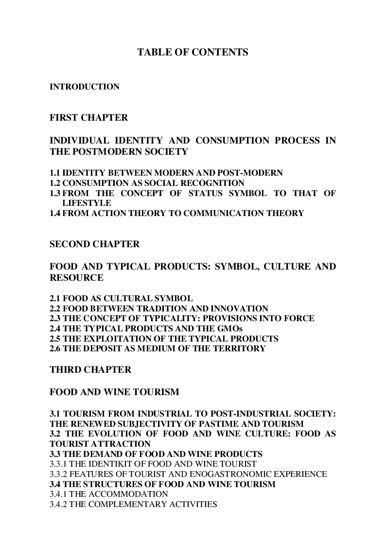 Indice della tesi: Typical products and food and wine tourism: how to exploit a territory, Pagina 1