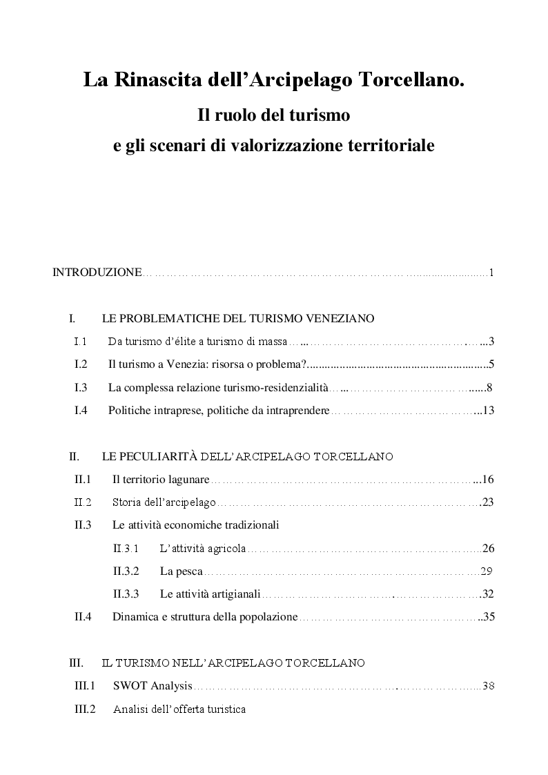 Indice della tesi: La Rinascita dell'Arcipelago Torcellano, Pagina 1