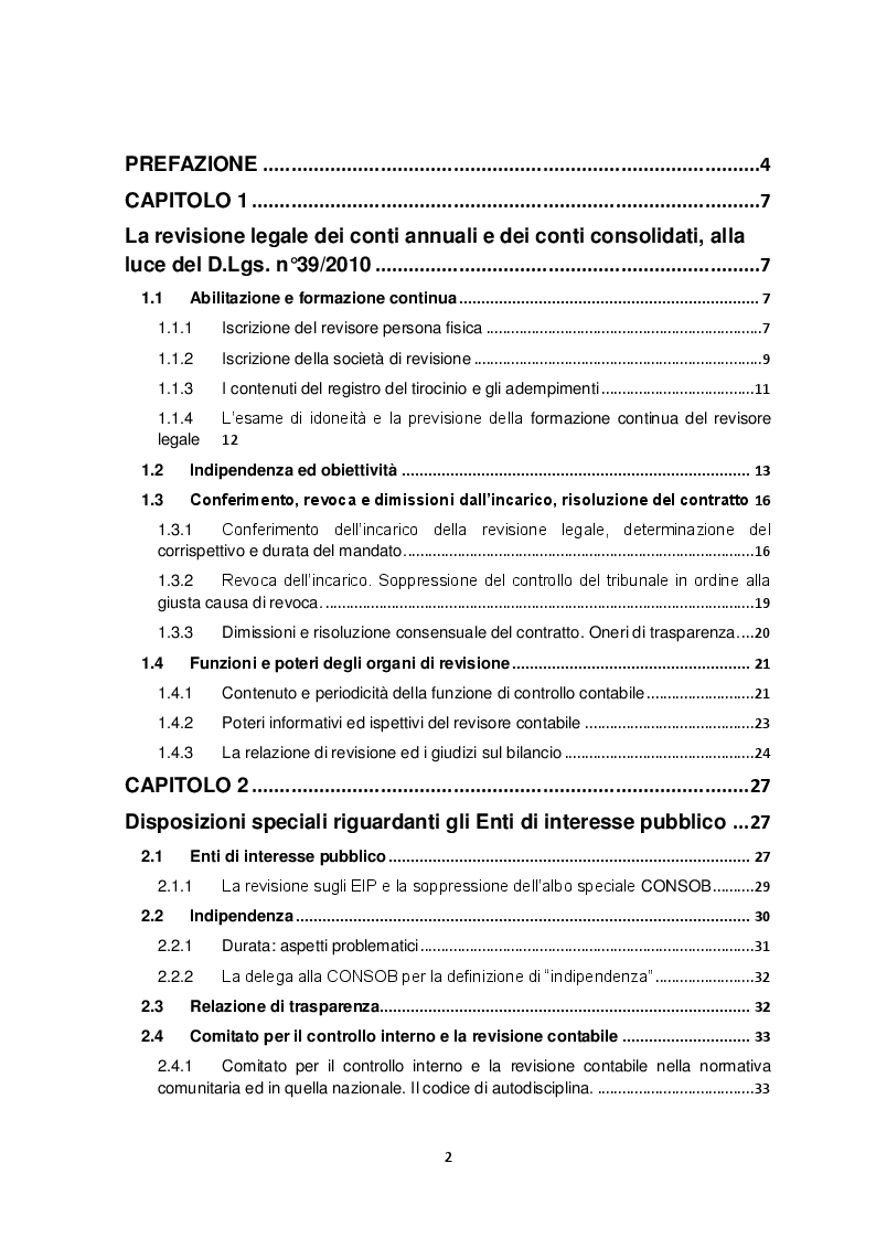 Indice della tesi: La nuova revisione legale dei conti, Pagina 1