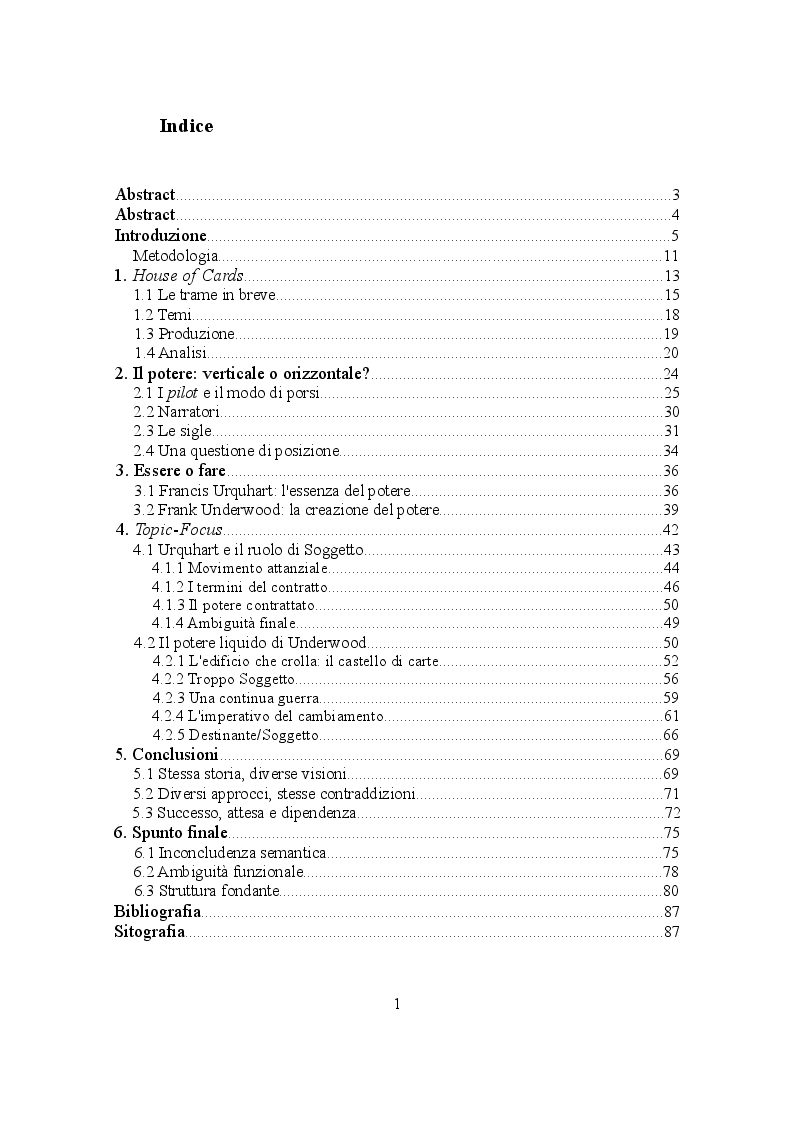 Indice della tesi: House of Cards - Potere seriale, Pagina 1