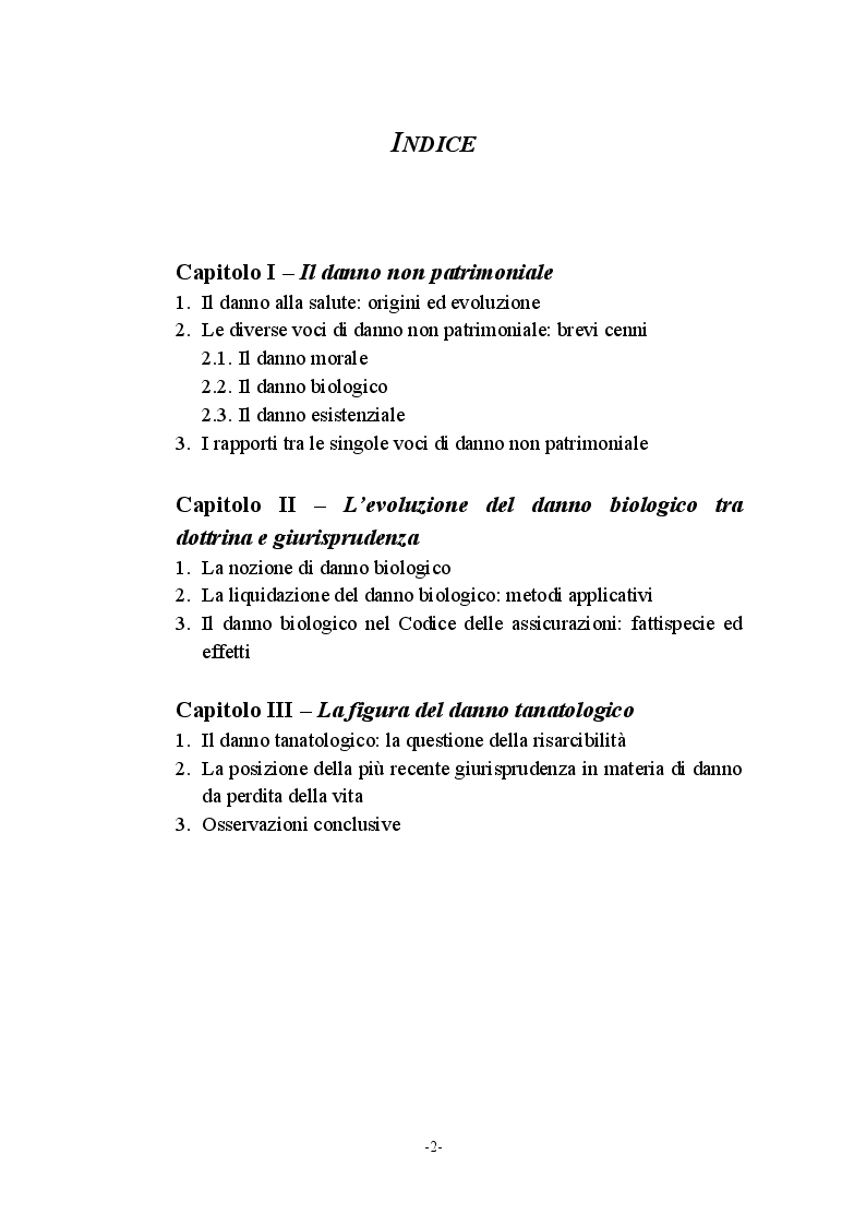 Indice della tesi: Il danno biologico, Pagina 1