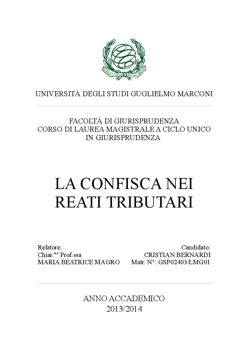 Anteprima della tesi: La confisca nei reati tributari, Pagina 1