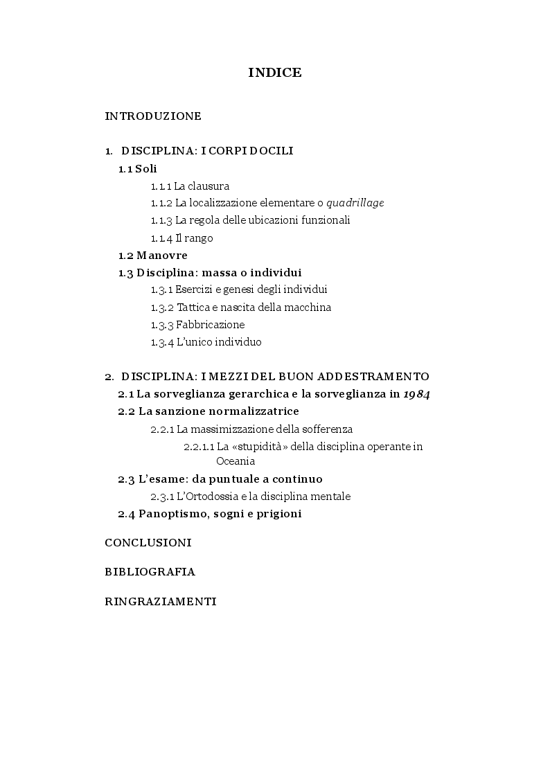 Indice della tesi: 1984 alla luce di Michel Foucault, Pagina 1