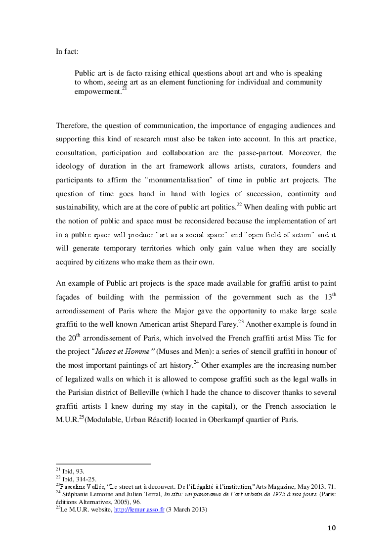 Estratto dalla tesi: Two Parisian museums dealing with the representation and integration of graffiti subculture: Musée de la Poste and Palais de Tokyo