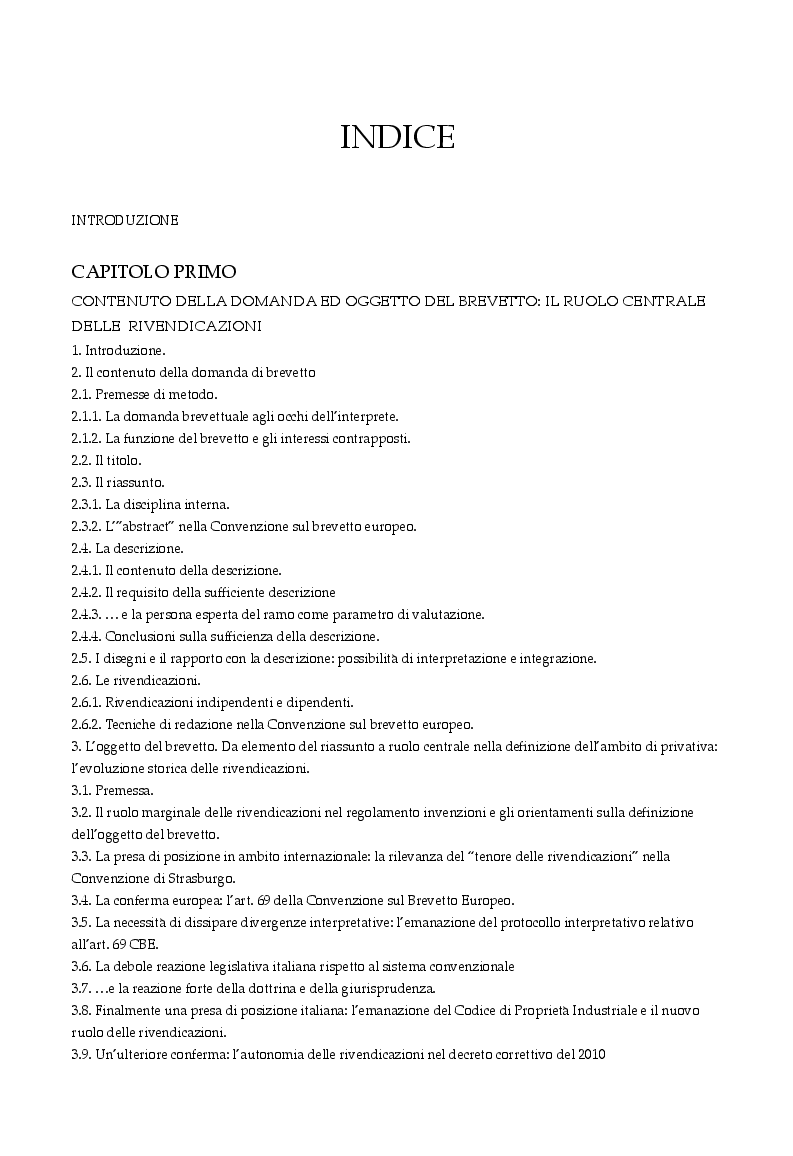 Indice della tesi: La limitazione del brevetto, Pagina 1