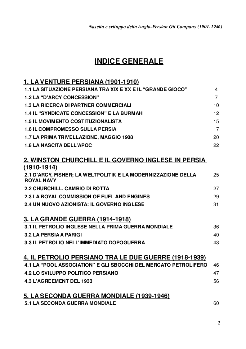 Indice della tesi: Nascita e sviluppo della Anglo-Persian Oil Company, Pagina 1