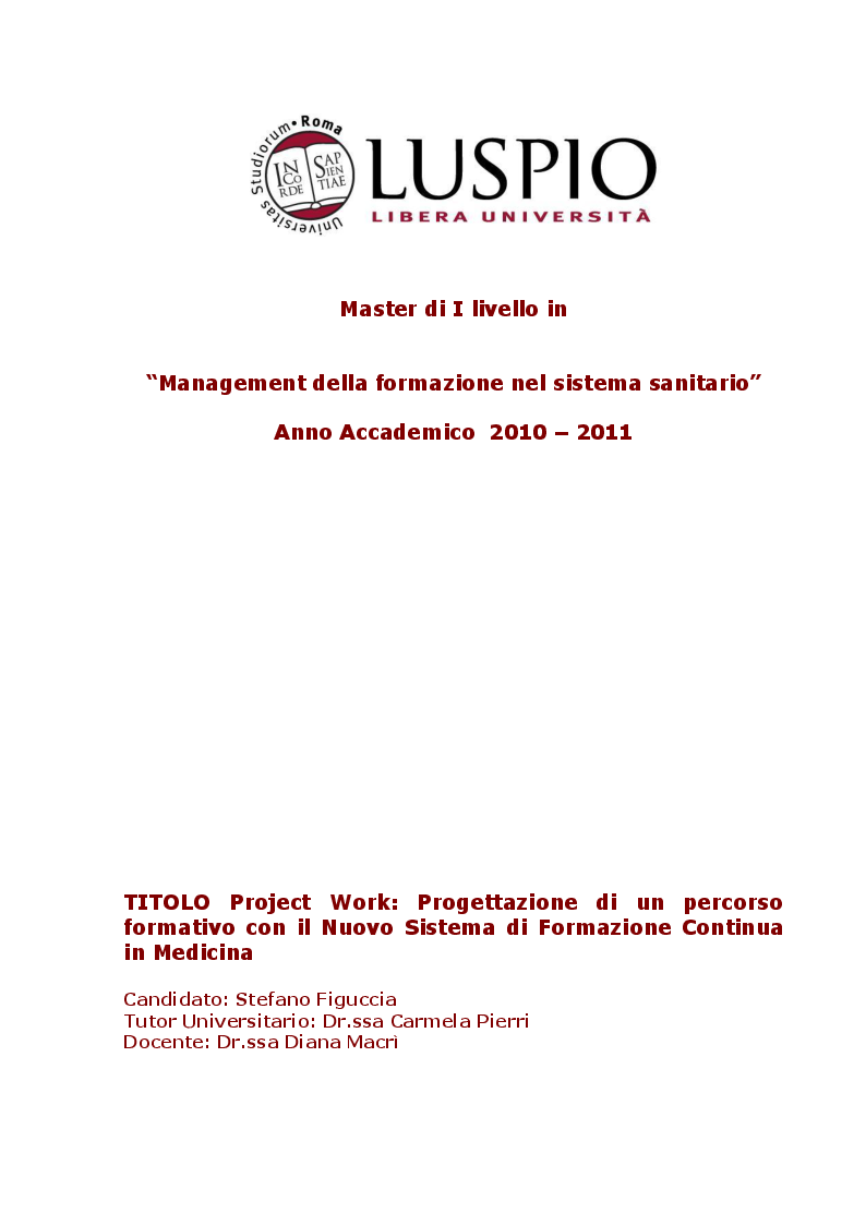 Anteprima della tesi: Progettazione di un percorso formativo con il Nuovo Sistema di Formazione Continua in Medicina, Pagina 1