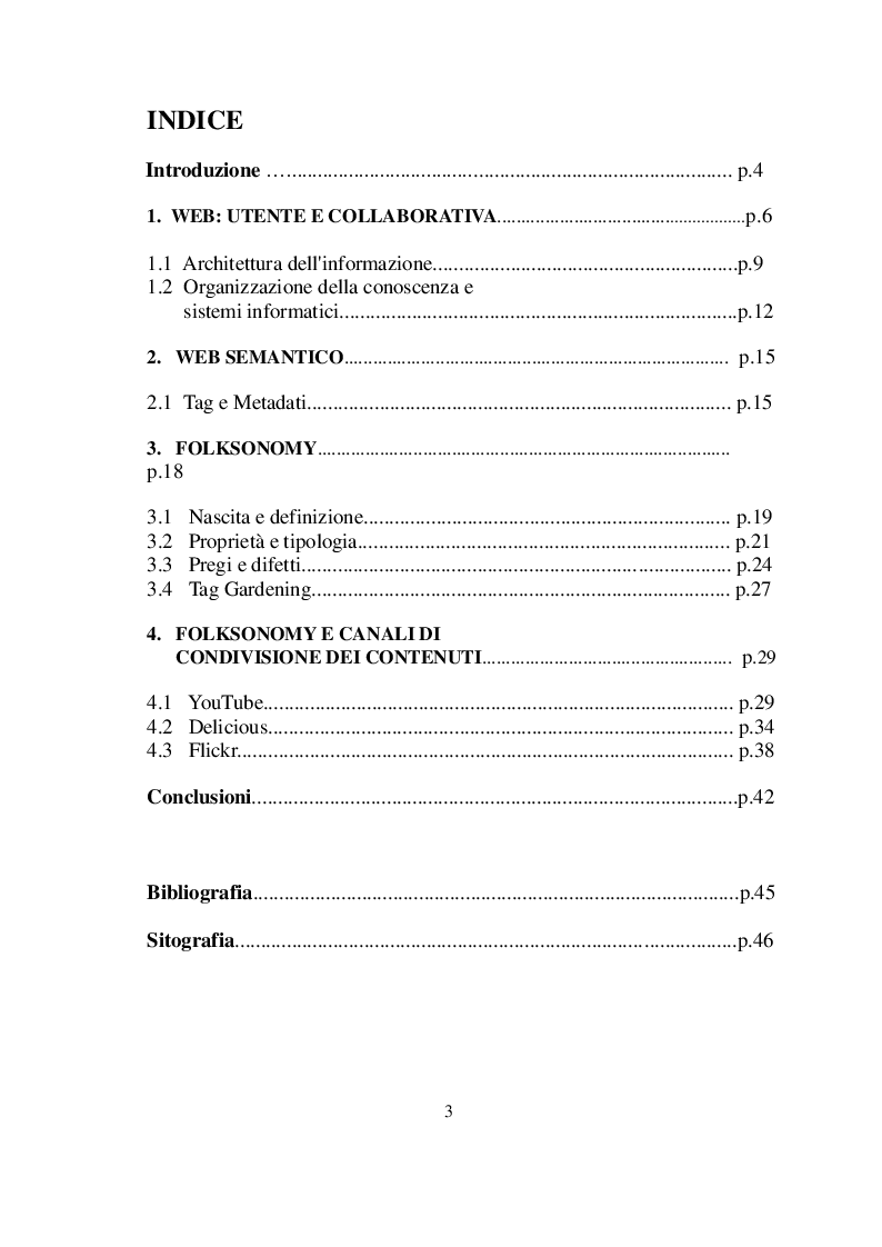 Indice della tesi: Folksonomy e Web 2.0, Pagina 1