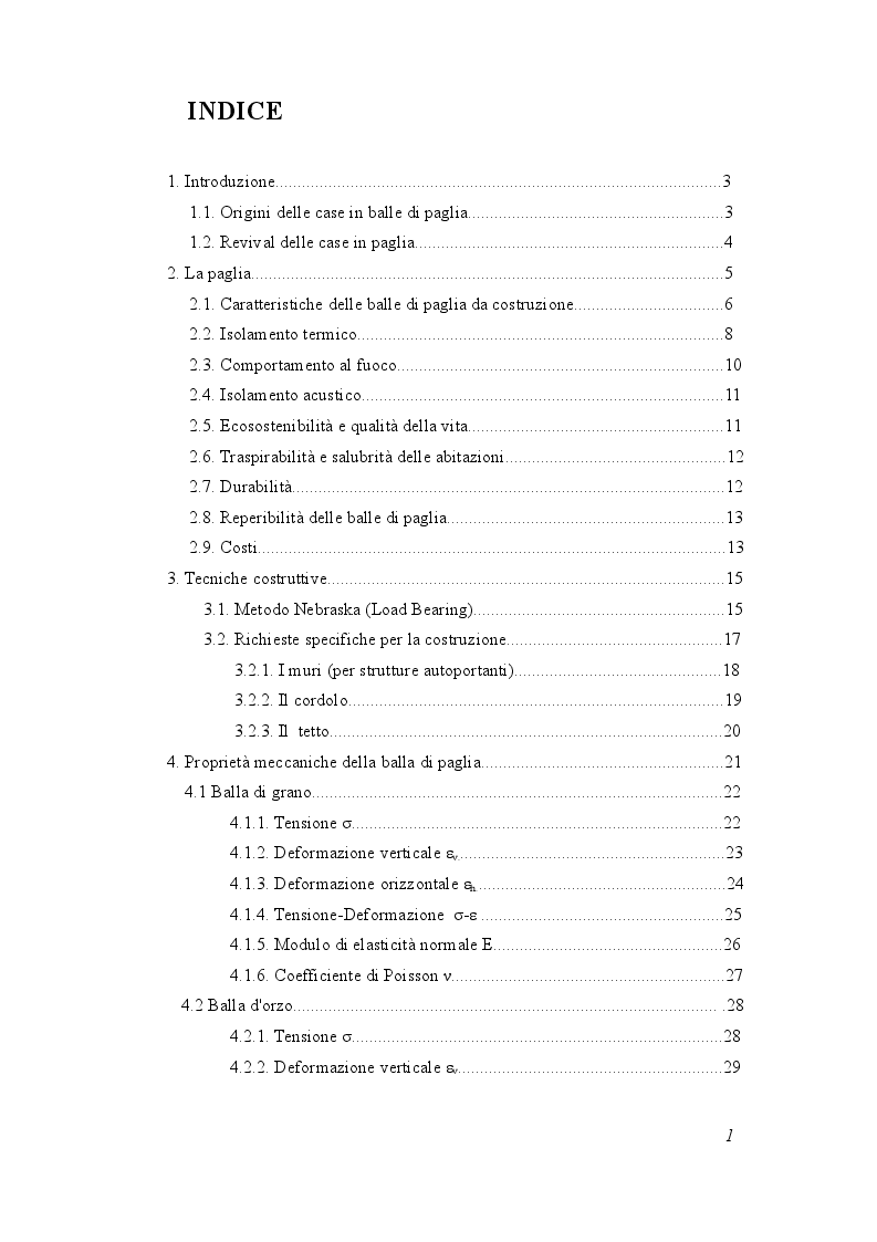 Indice della tesi: Comportamento dinamico e sismico di strutture in paglia, Pagina 1