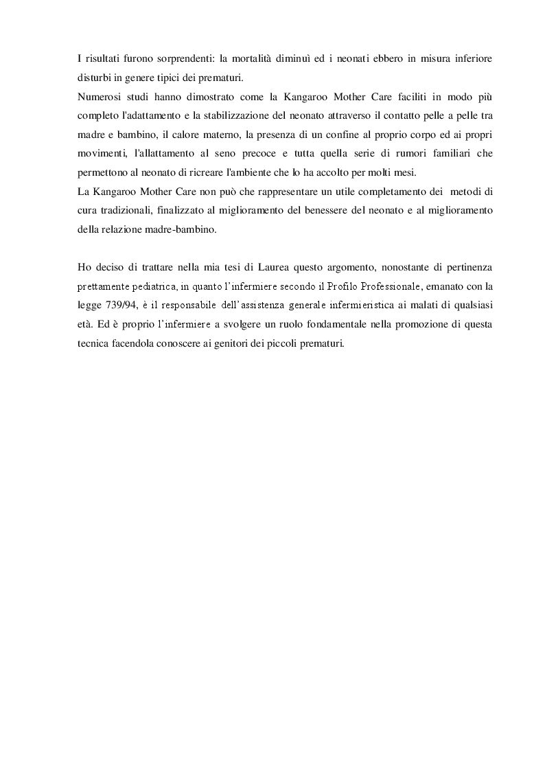Anteprima della tesi: Dalla cura alla care... La marsupio terapia per i neonati prematuri. Revisione della letteratura., Pagina 3