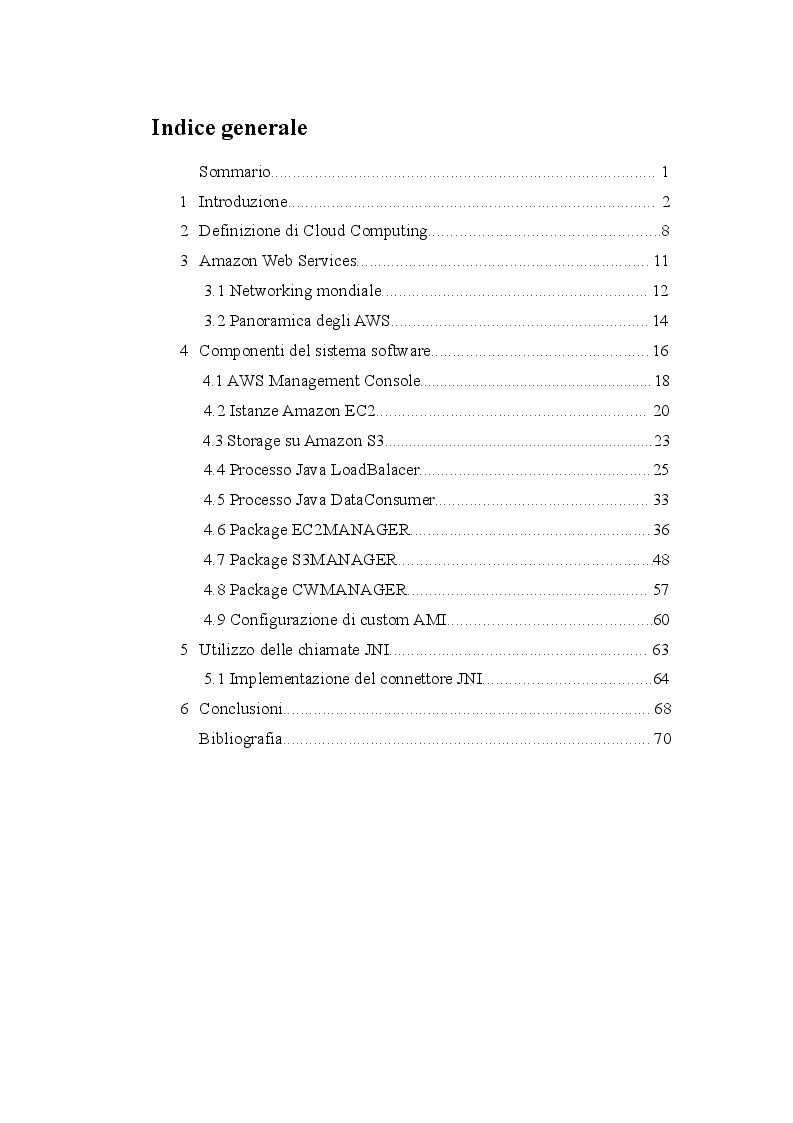 Indice della tesi: Sviluppo di un sistema di gestione del carico di elaborazione dati su infrastruttura cloud di Amazon, Pagina 1