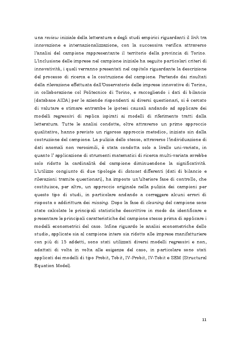 Estratto dalla tesi: Innovazione e internazionalizzazione. Uno studio empirico sulla relazione causale che le lega nel tessuto imprenditoriale della provincia di Torino