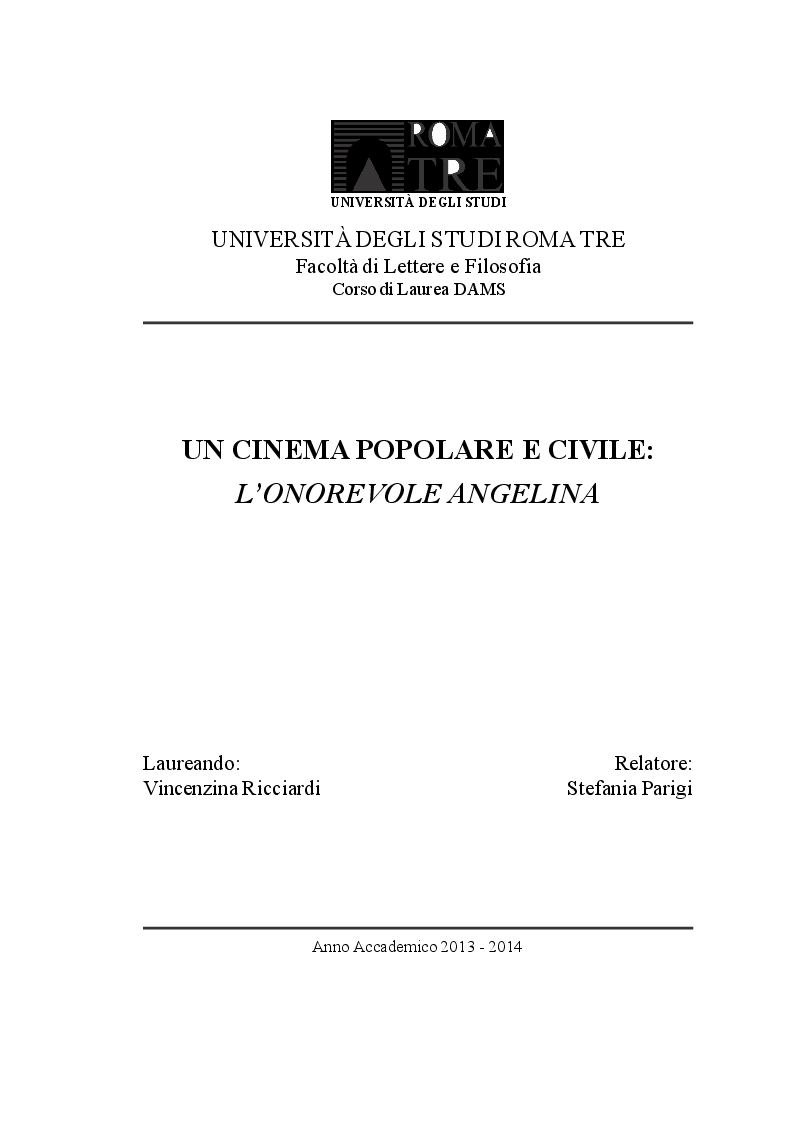 Anteprima della tesi: Un cinema popolare e civile: L'Onorevole Angelina, Pagina 1