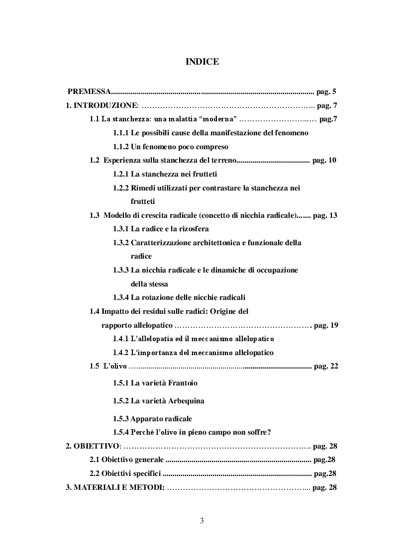 Indice della tesi: Crescita delle radici di olivo in presenza di residui colturali, Pagina 1