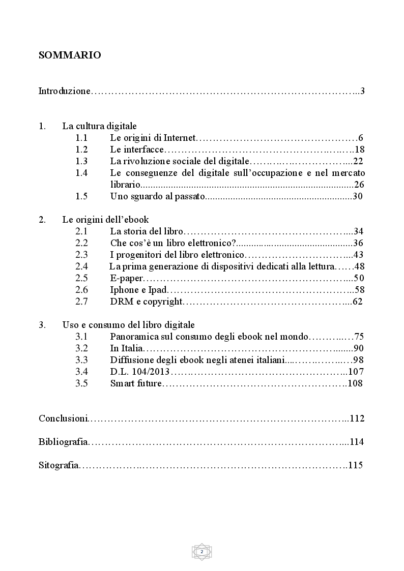 Indice della tesi: Il libro elettronico e la sua diffusione nel mondo, Pagina 1