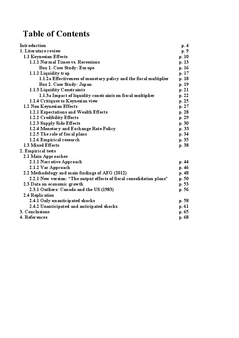 Indice della tesi: The economic impact of fiscal austerity, Pagina 1