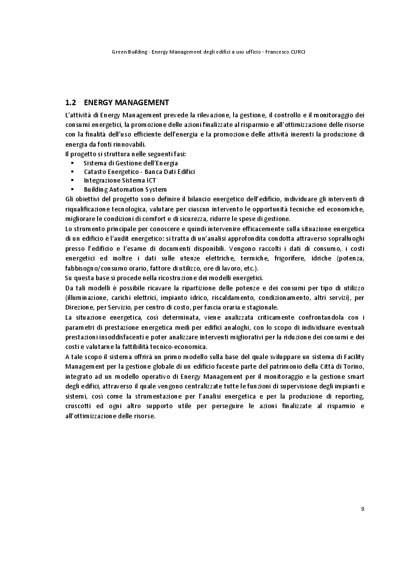 Estratto dalla tesi: Energy Management degli edifici ad uso ufficio