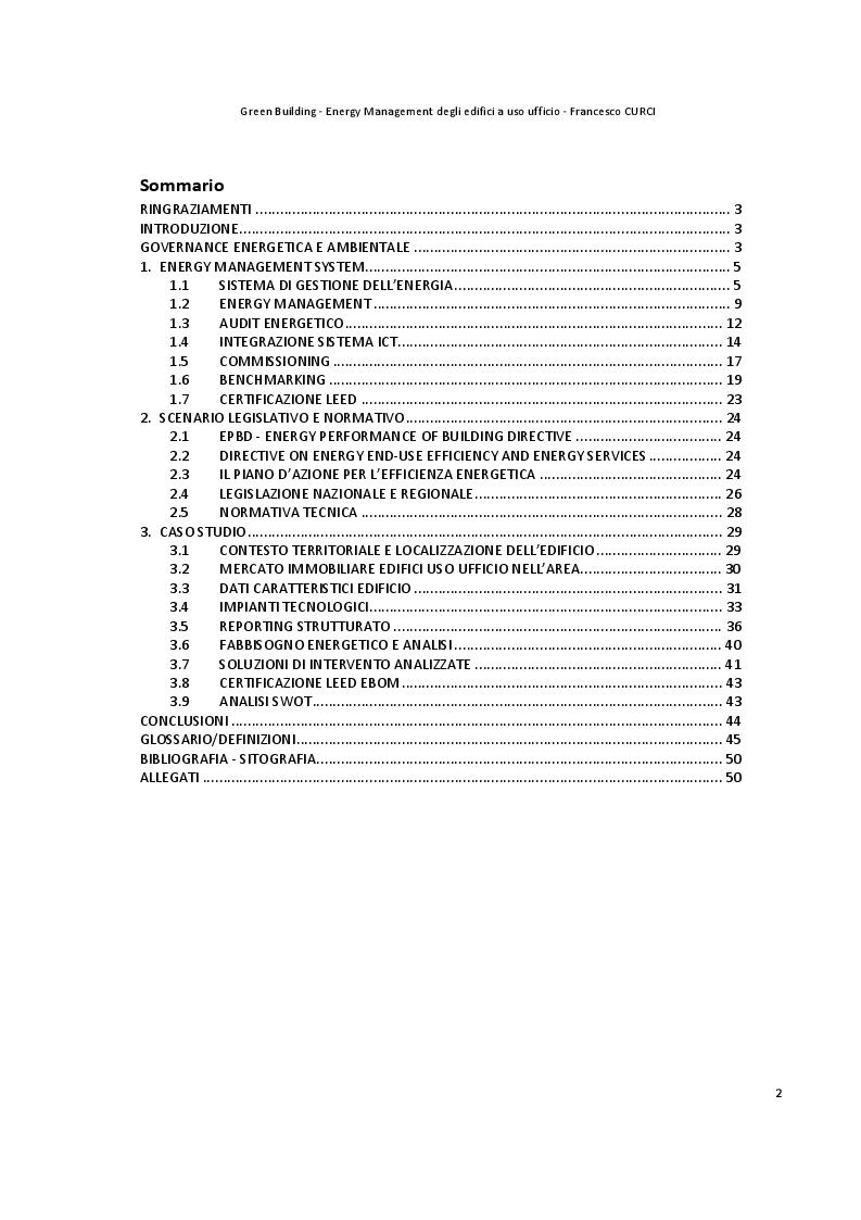 Indice della tesi: Energy Management degli edifici ad uso ufficio, Pagina 1