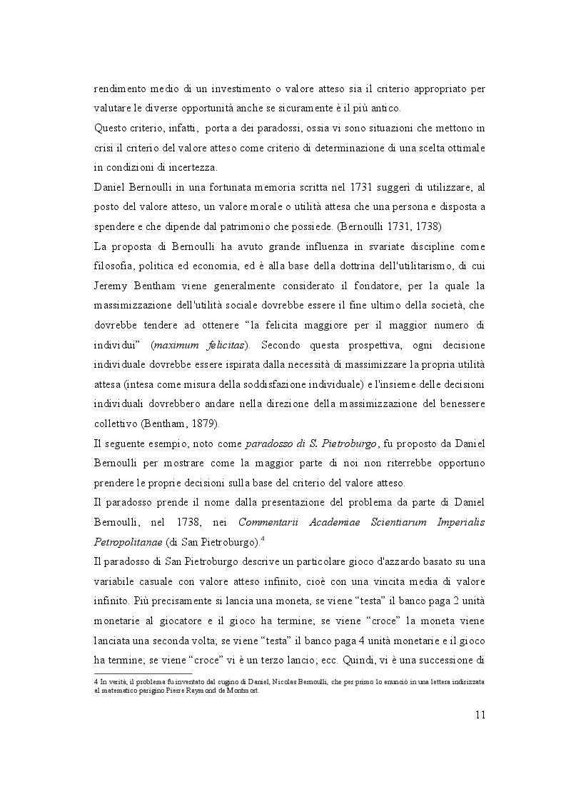 Estratto dalla tesi: La teoria dell'utilità attesa: evidenza empirica e generalizzazioni