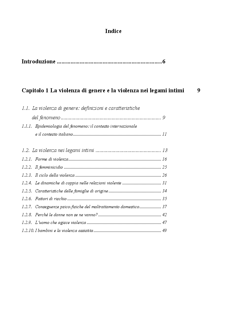 Indice della tesi: La violenza nei legami intimi: analisi della letteratura sul fenomeno della violenza domestica, Pagina 1