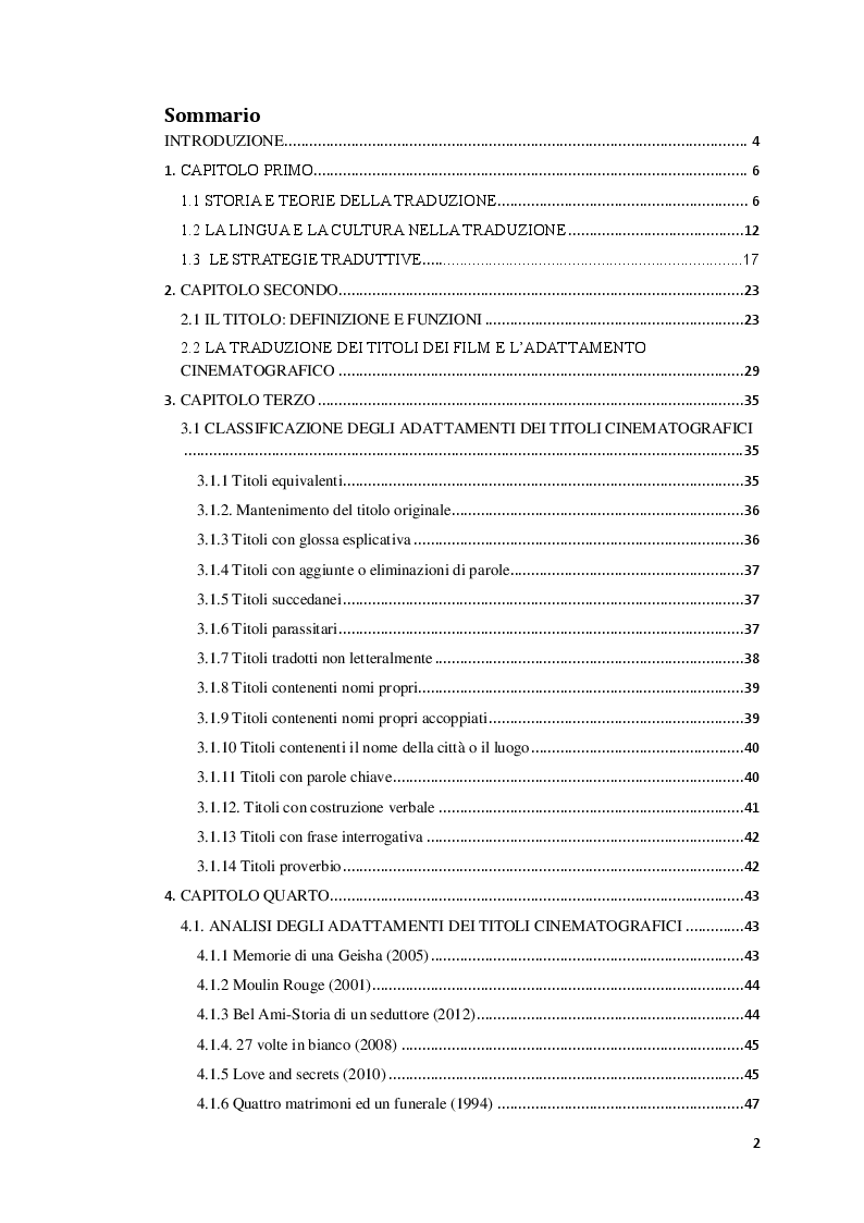 Indice della tesi: Alla ricerca del titolo perduto: l'adattamento del titolo cinematografico in italiano, Pagina 1