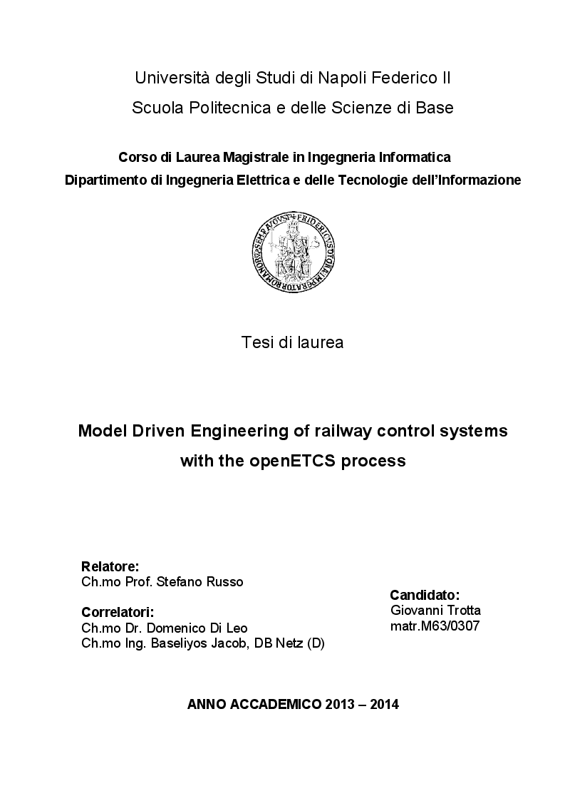 Anteprima della tesi: Model Driven Engineering of railway control systems with the openETCS process, Pagina 1