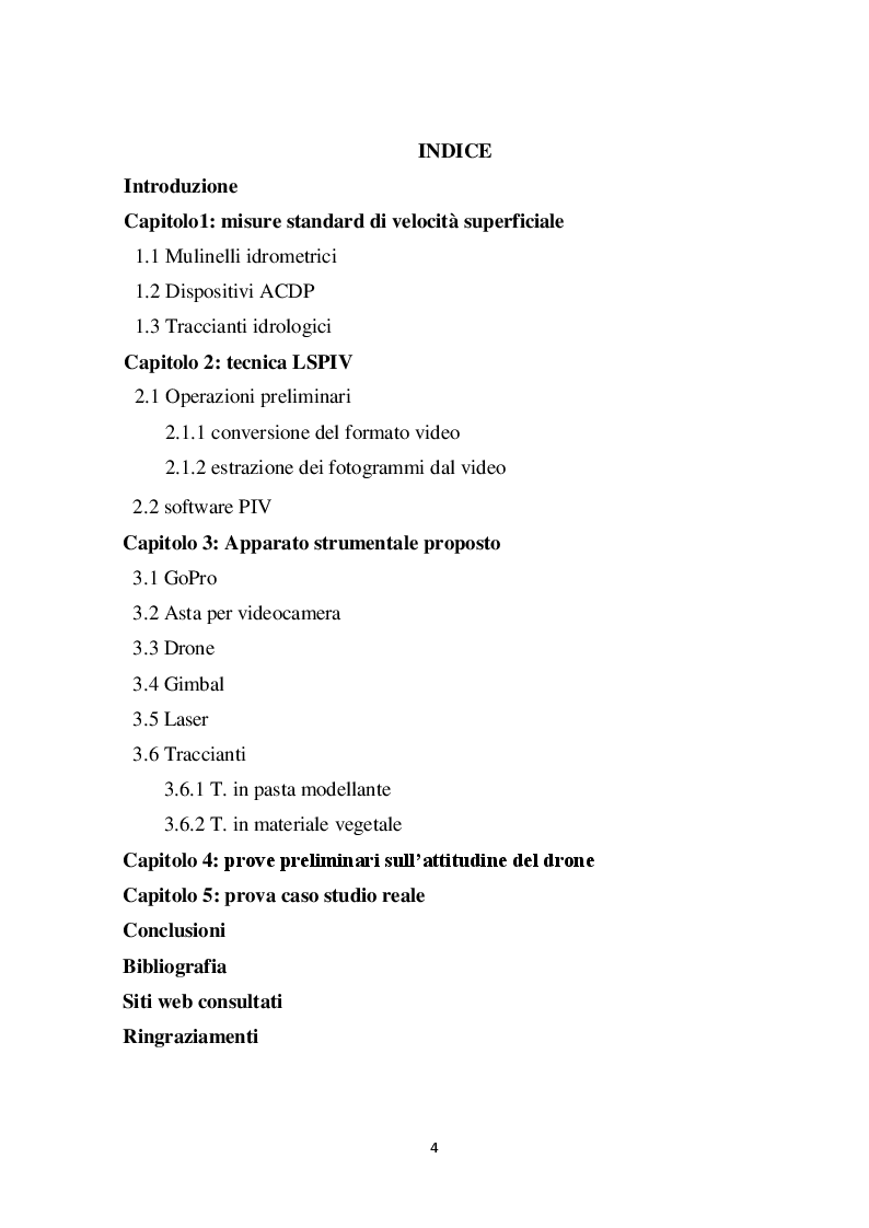 Indice della tesi: Utilizzo di droni per misure dei deflussi superficiali, Pagina 1
