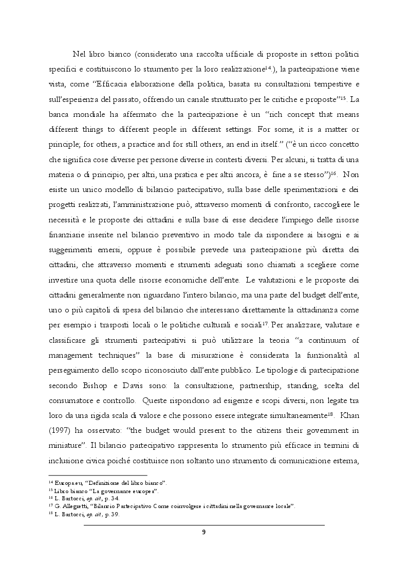 Estratto dalla tesi: Il bilancio partecipativo nel comune di Modena: nascita, evoluzione e stato d'arte
